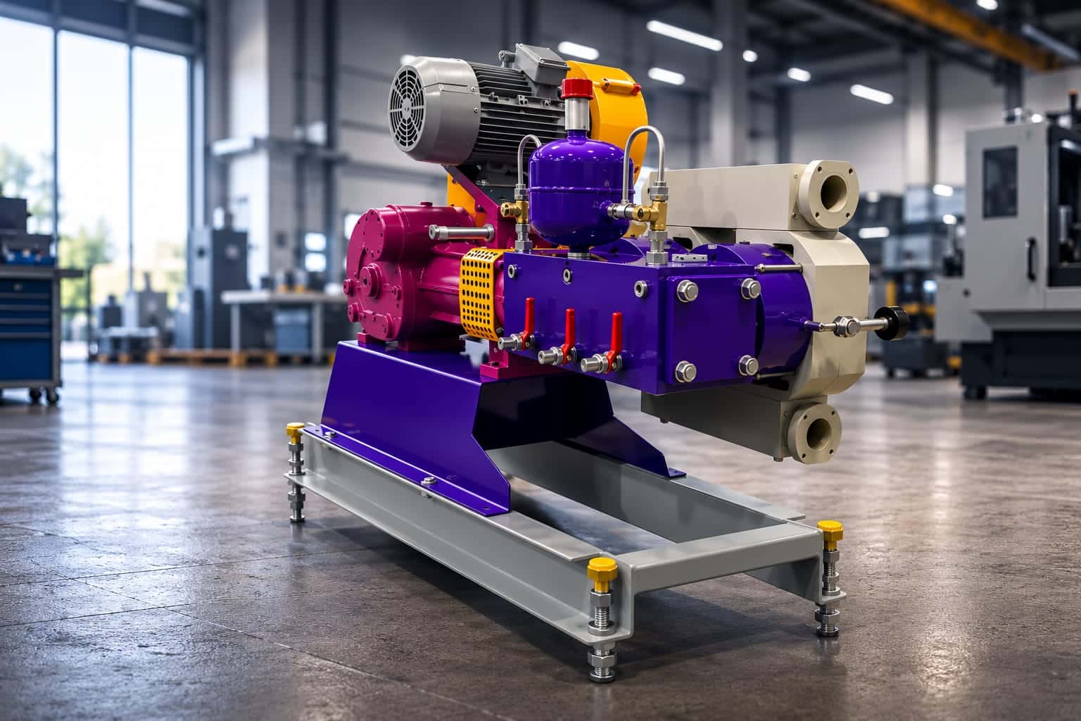 HODD Model TP — hydraulisch angetriebene Doppelmembranpumpe auf Grundrahmen