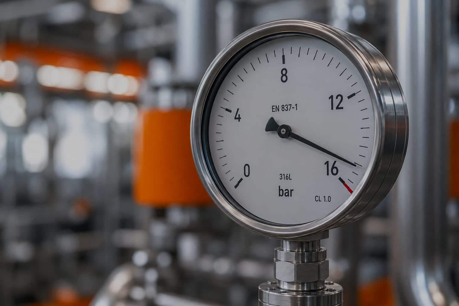 Manometer bis 16 bar an einer industriellen Prozessanlage
