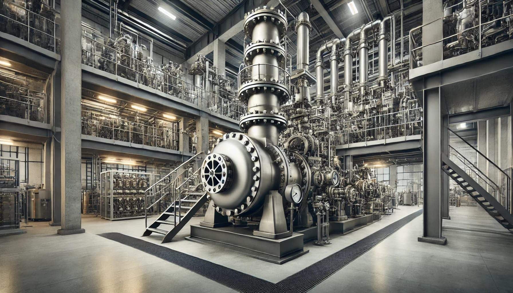 Industrielle Prozesshalle mit Pumpen- und Rohrleitungstechnik